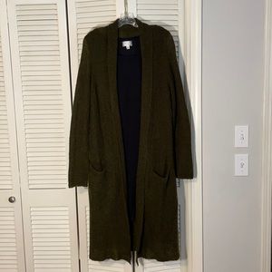 Chelsea & Violet olive green,  long cardigan, size medium.